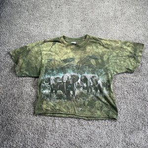 Vintage Elephant Shirt M 90s 00s Crop Top Chopped Tie Dye Tee Destination Y2K